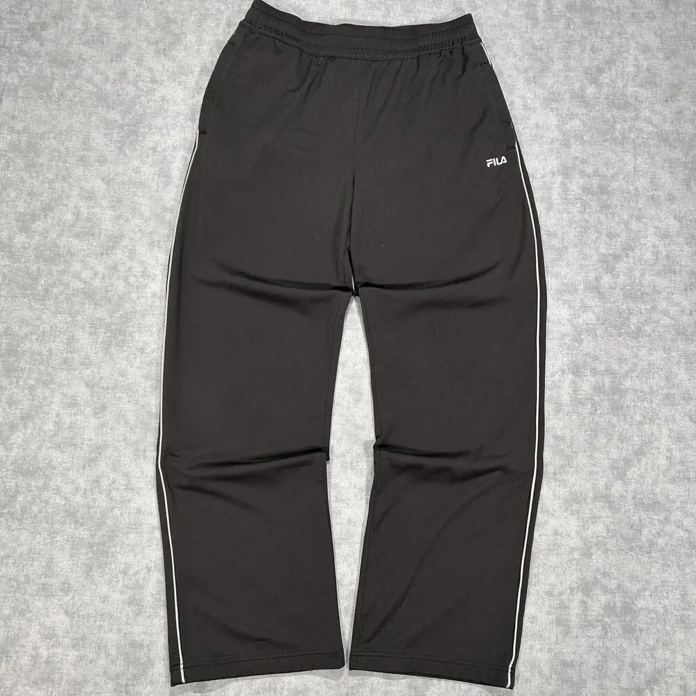 Vintage Fila Black Fleece Track Pants Mens Medium Basketball Warm Up Y2K